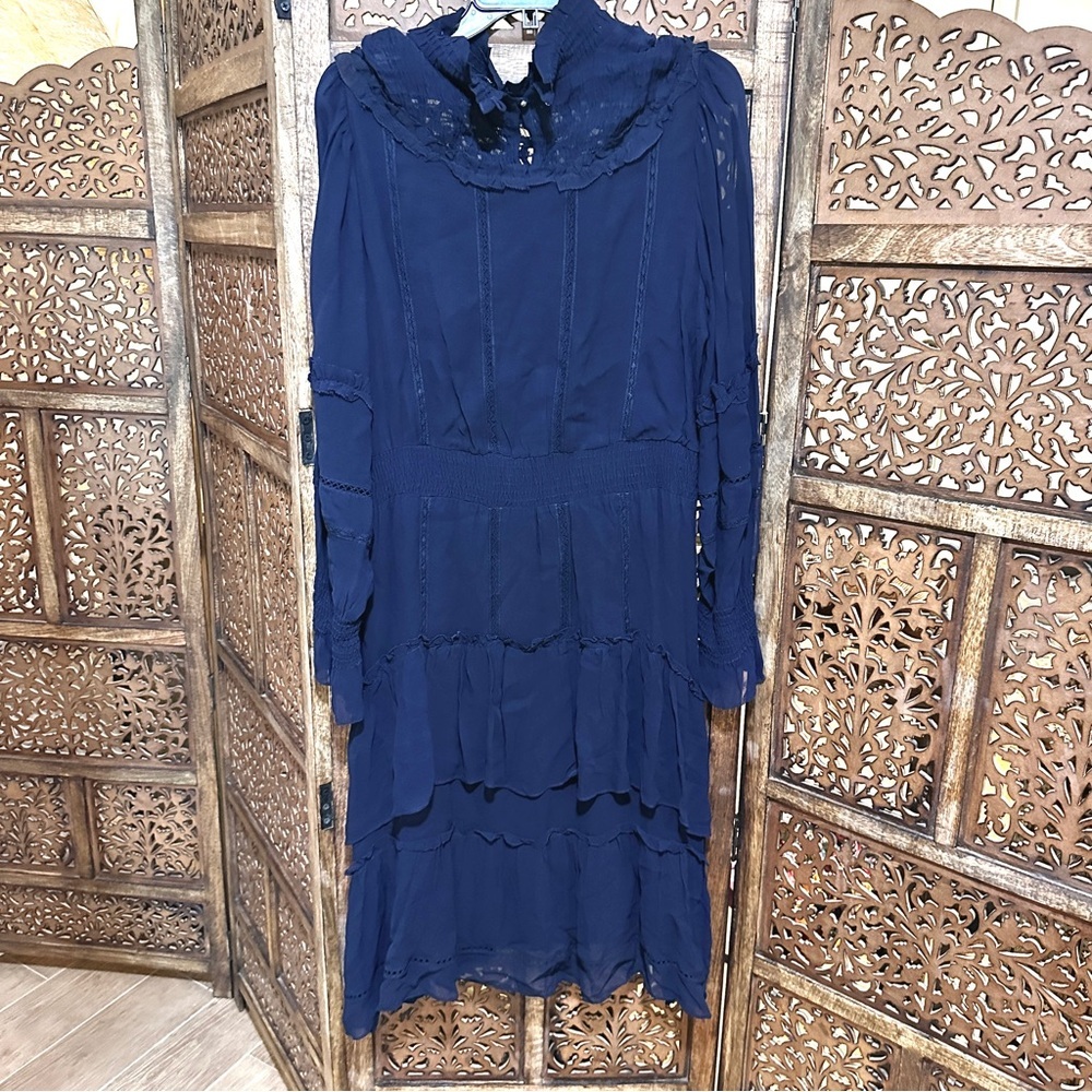 Love Sam Anthropologie, Dark Blue Tiered Maxi Dress size large